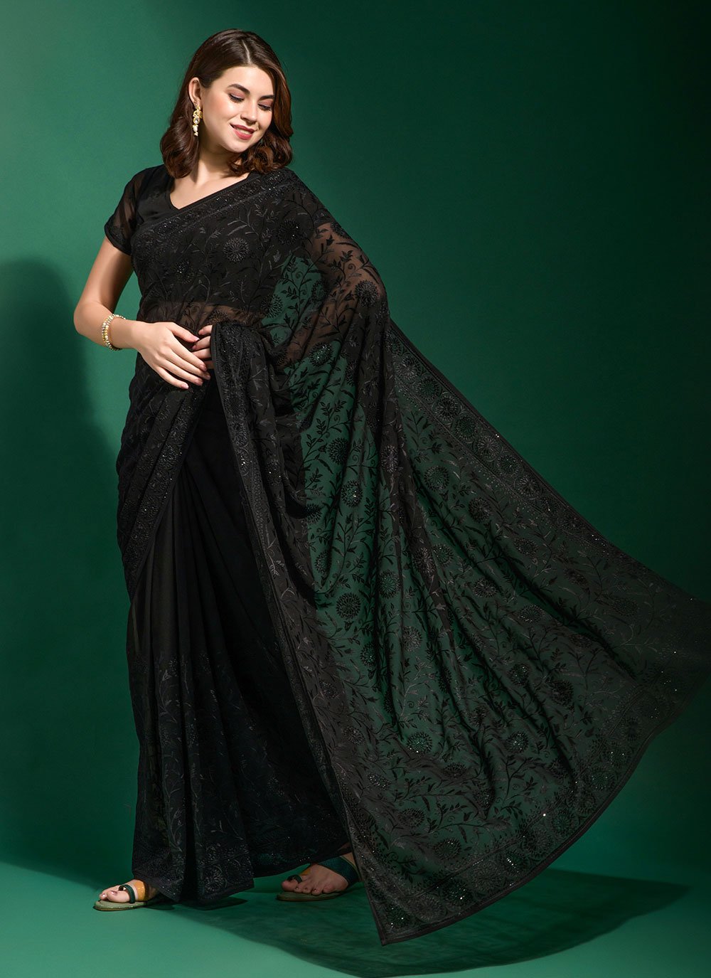 Trendy Saree Georgette Black Diamond Saree