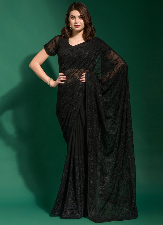 Trendy Saree Georgette Black Diamond Saree