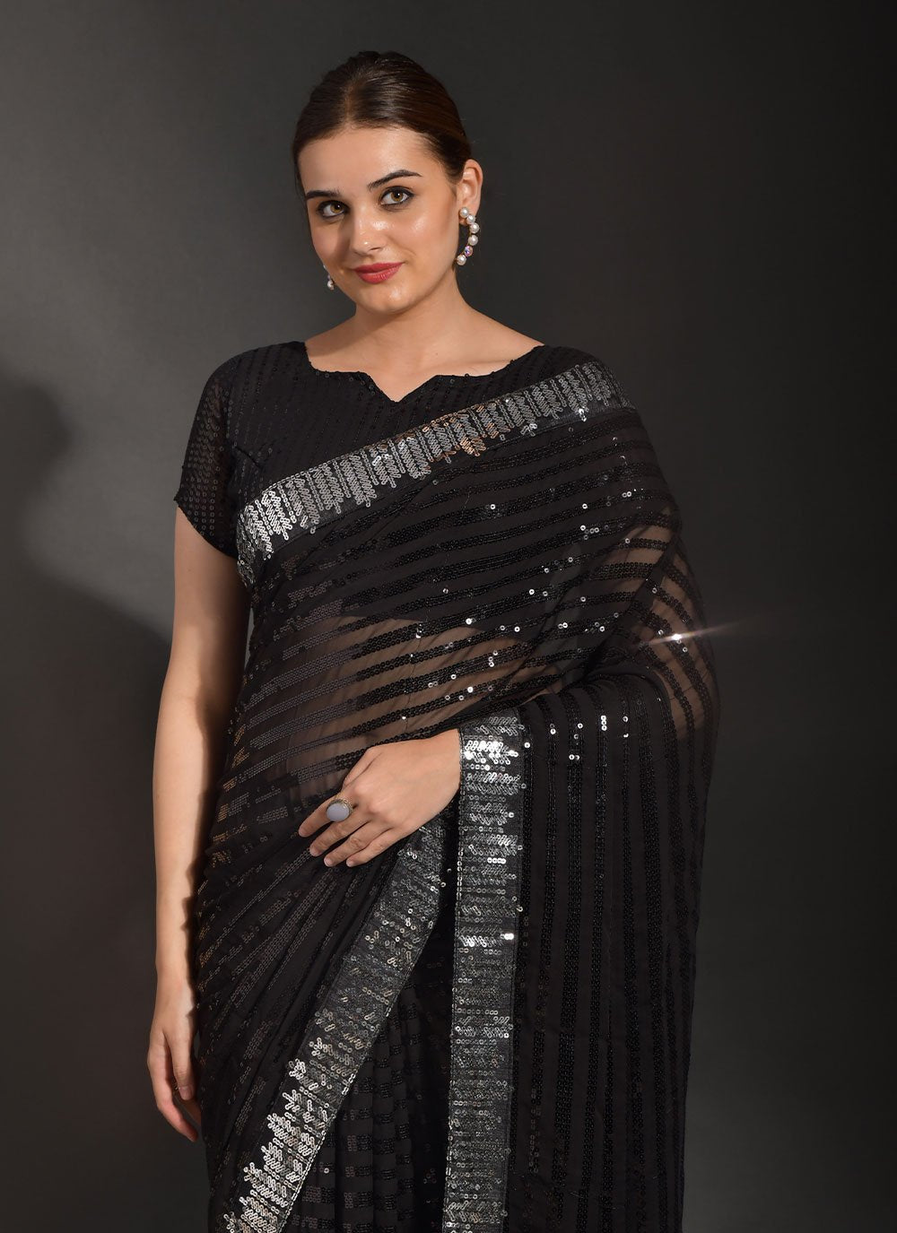 Contemporary Georgette Black Embroidered Saree