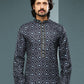 Kurta Pyjama Handloom Cotton Black Digital Print Mens