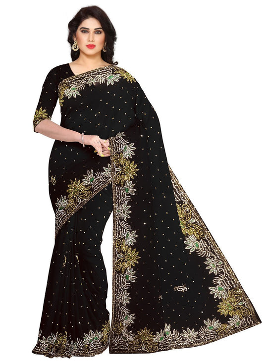 Classic Georgette Black Hand Work Saree