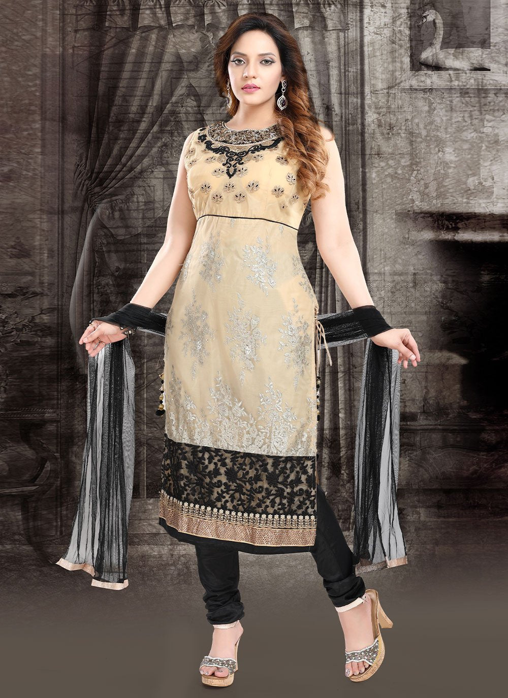 Salwar Suit Net Black Hand Work Salwar Kameez