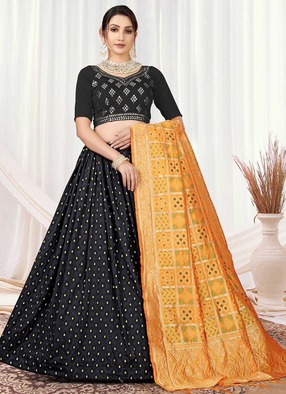 Lehenga Choli Viscose Black Jacquard Work Lehenga Choli