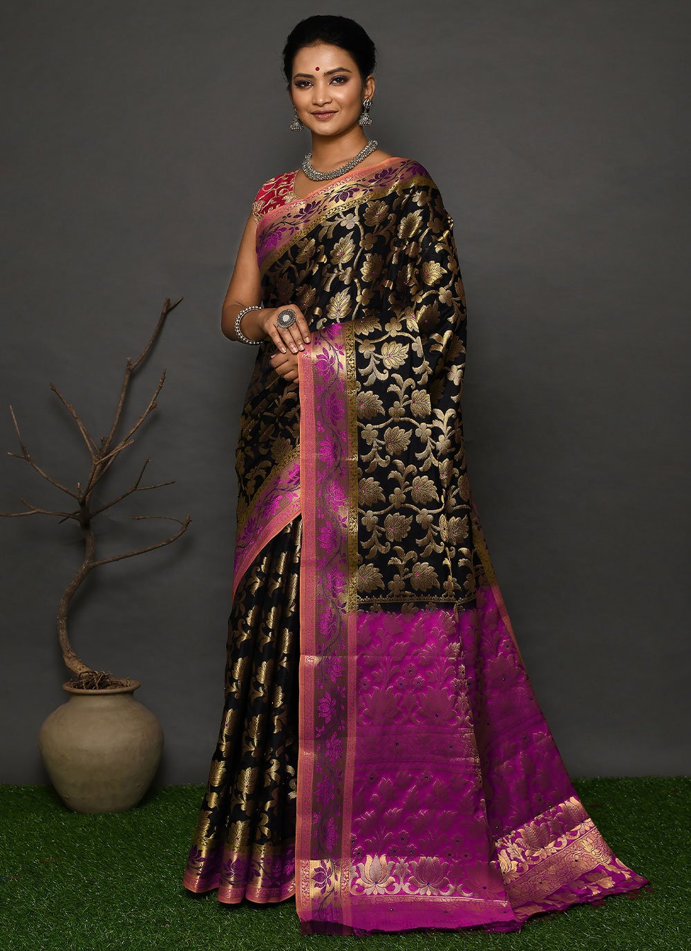 Classic Kanjivaram Silk Black Hand Work Saree