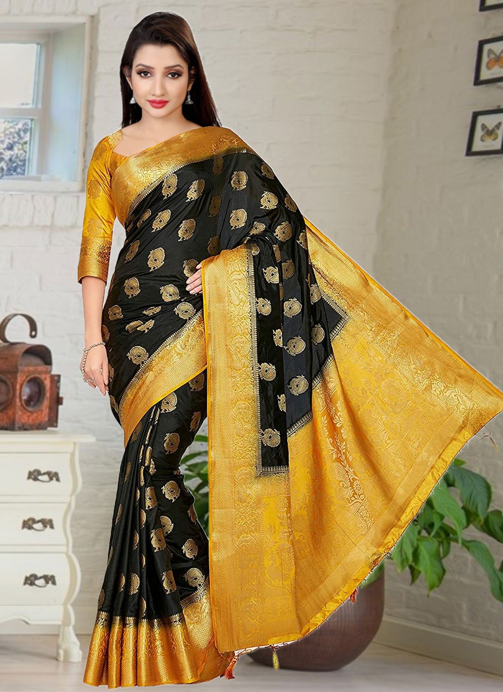 Classic Kanjivaram Silk Black Hand Work Saree