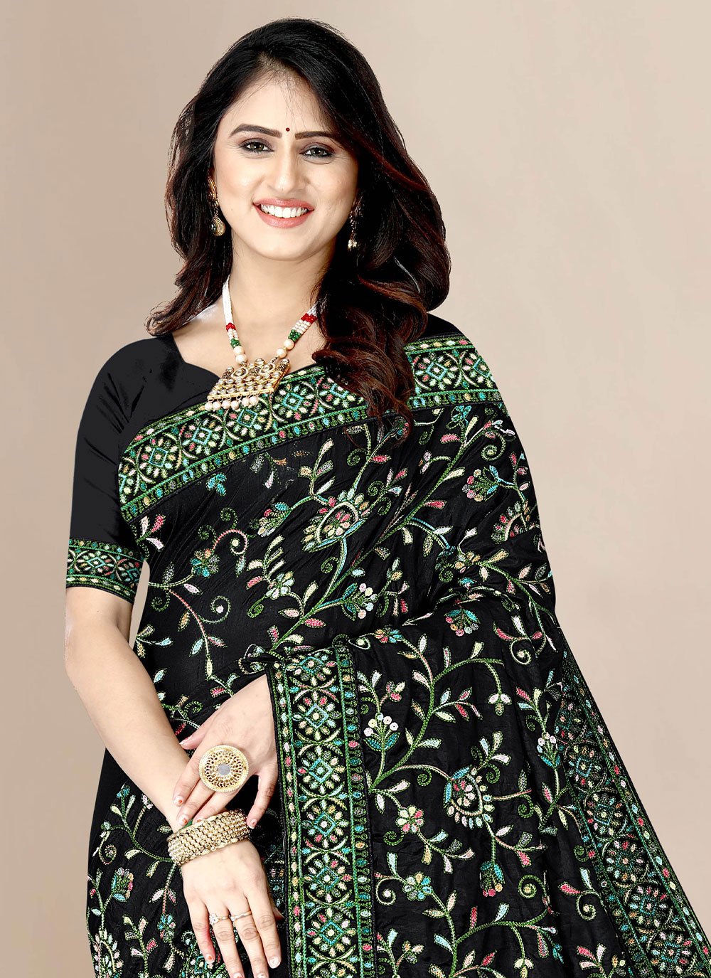 Classic Silk Black Embroidered Saree