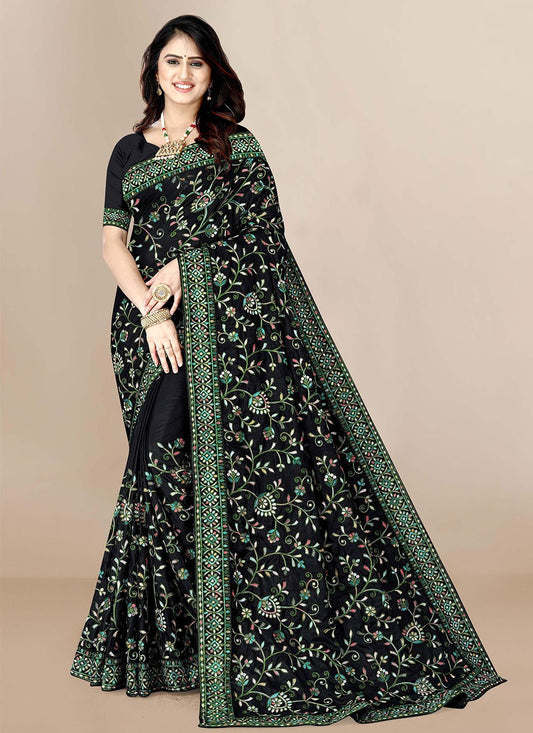 Classic Silk Black Embroidered Saree