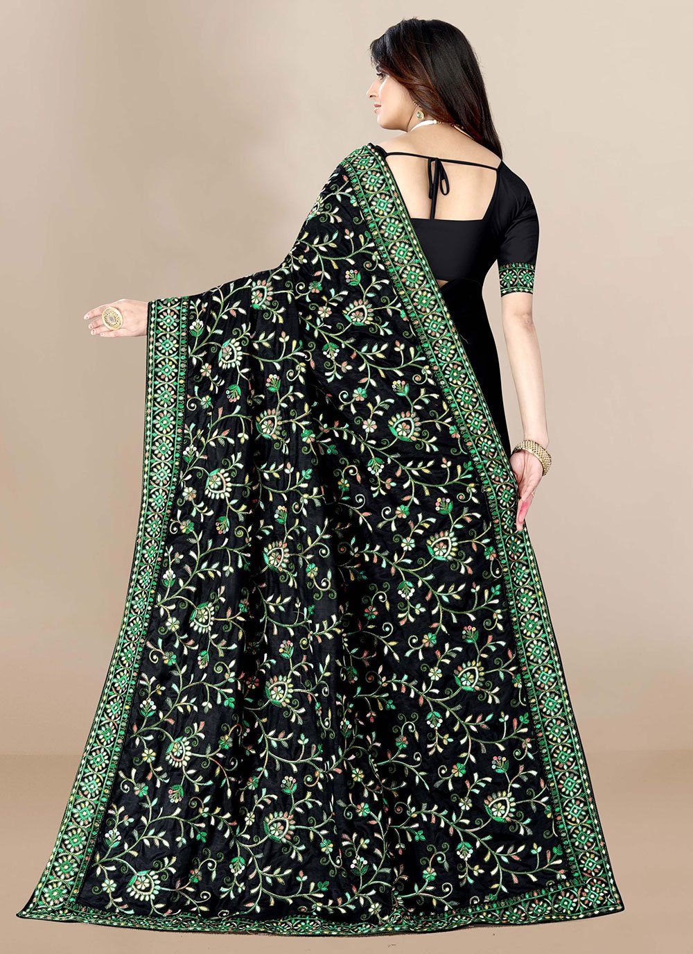 Classic Silk Black Embroidered Saree