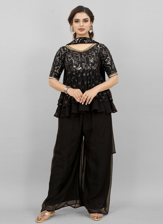 Salwar Suit Georgette Black Embroidered Salwar Kameez