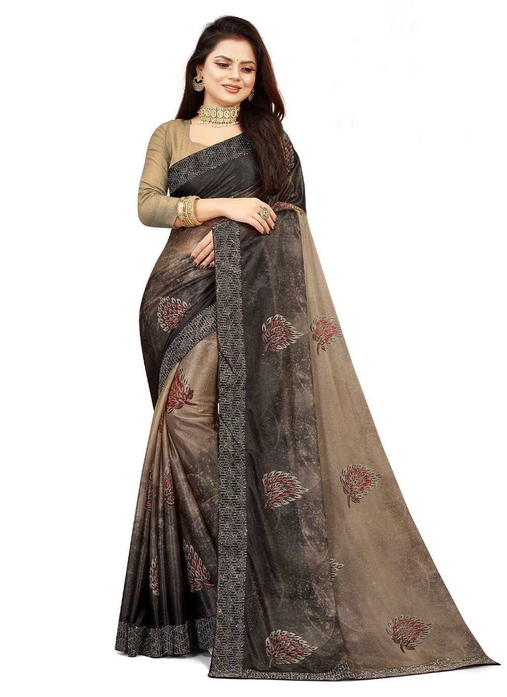 Contemporary Lycra Black Digital Print Saree