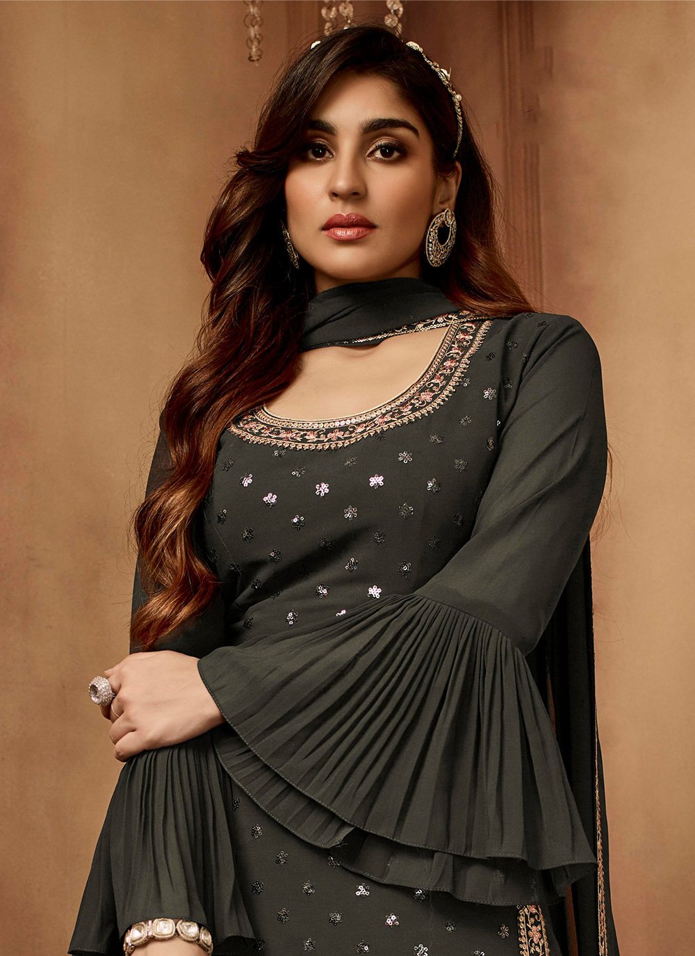 Salwar Suit Georgette Black Embroidered Salwar Kameez