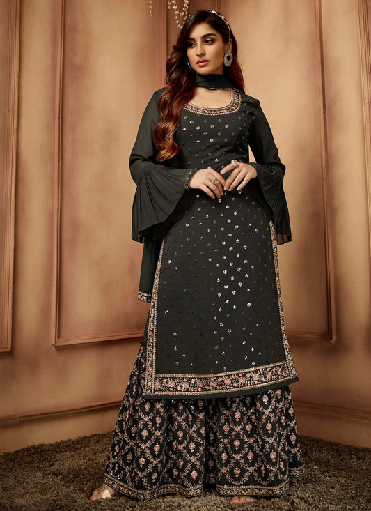 Salwar Suit Georgette Black Embroidered Salwar Kameez