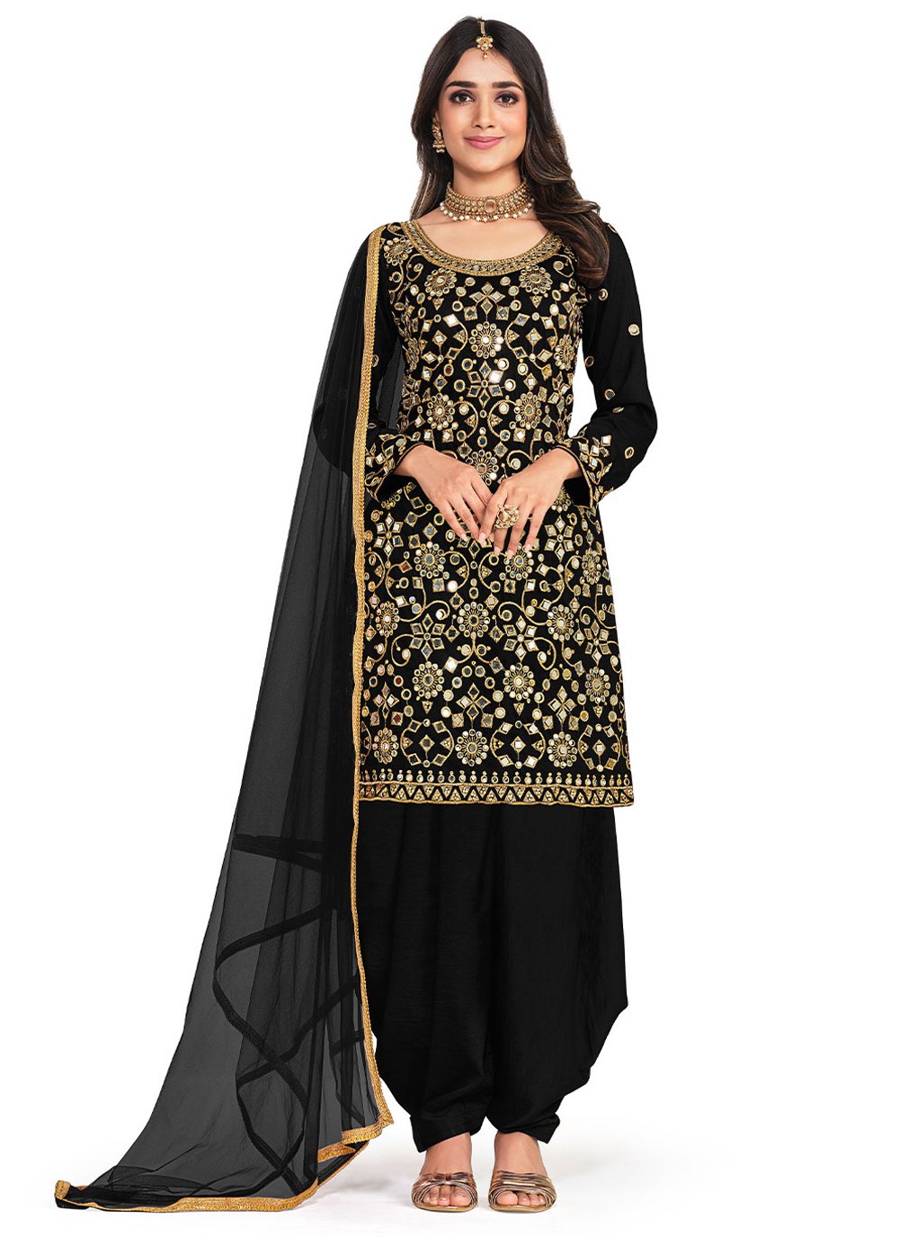 Salwar Suit Silk Black Embroidered Salwar Kameez