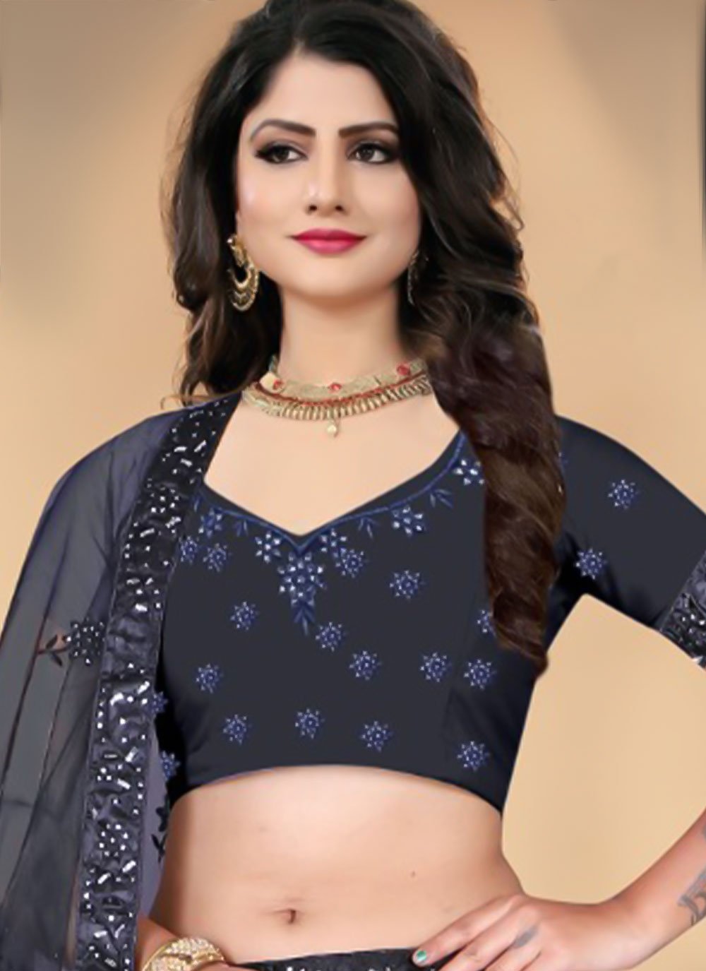 A Line Lehenga Net Black Sequins Lehenga Choli