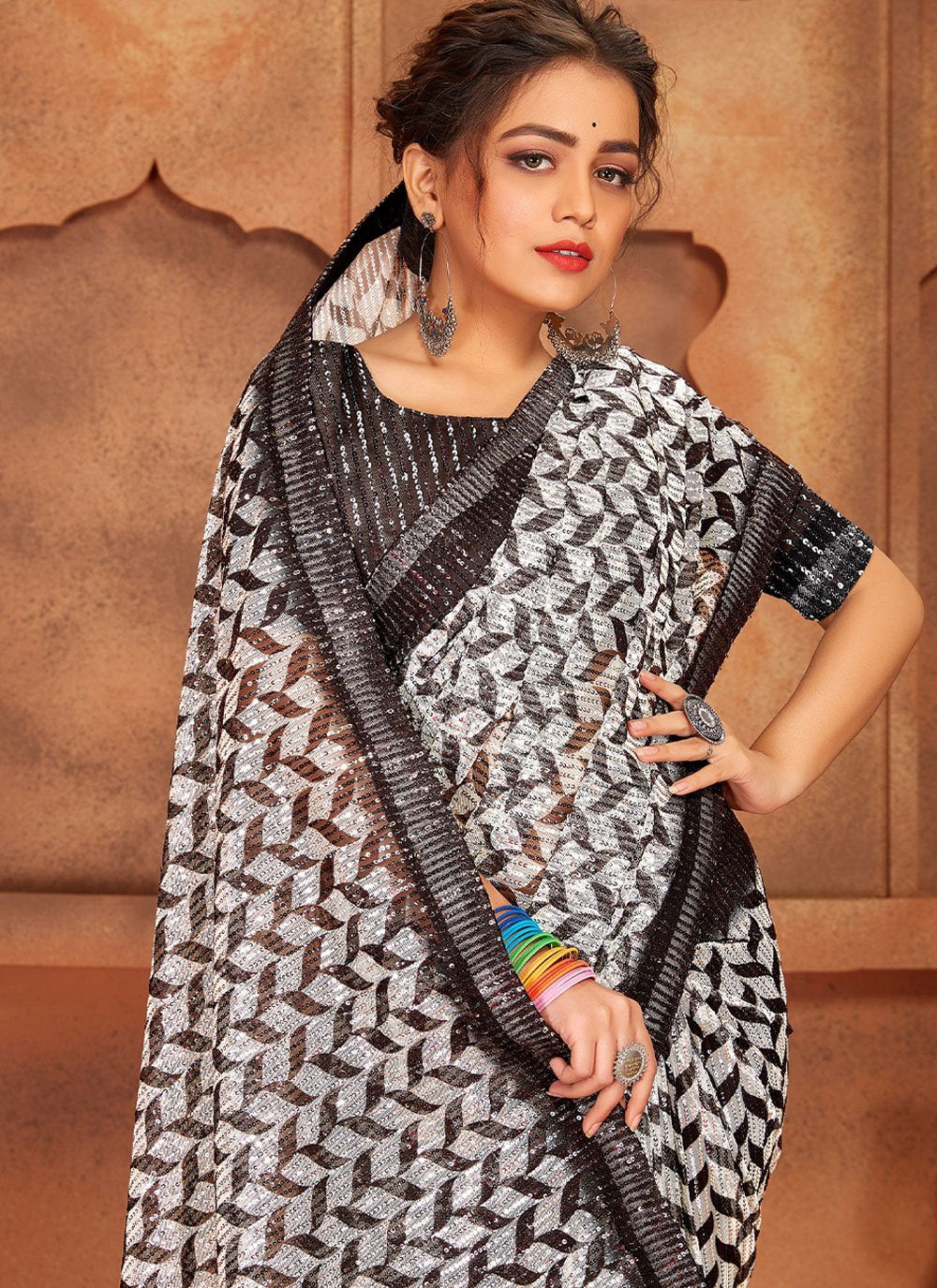 Classic Net Black Digital Print Saree