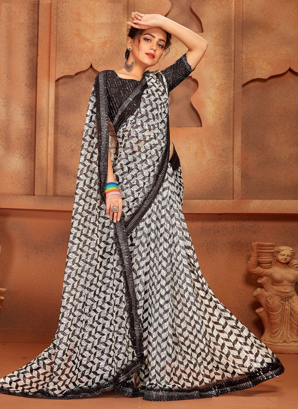 Classic Net Black Digital Print Saree