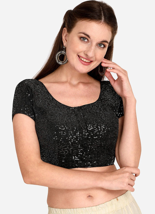 Designer Blouse Net Black Sequins Blouse