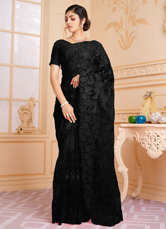 Trendy Saree Net Black Embroidered Saree