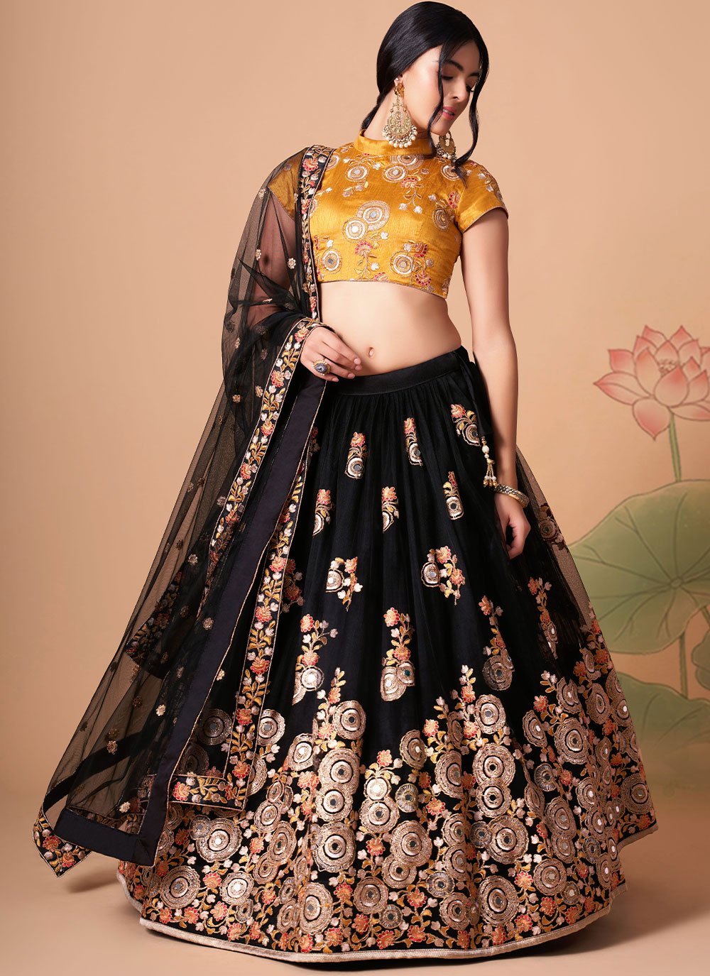 A Line Lehenga Net Black Dori Work Lehenga Choli