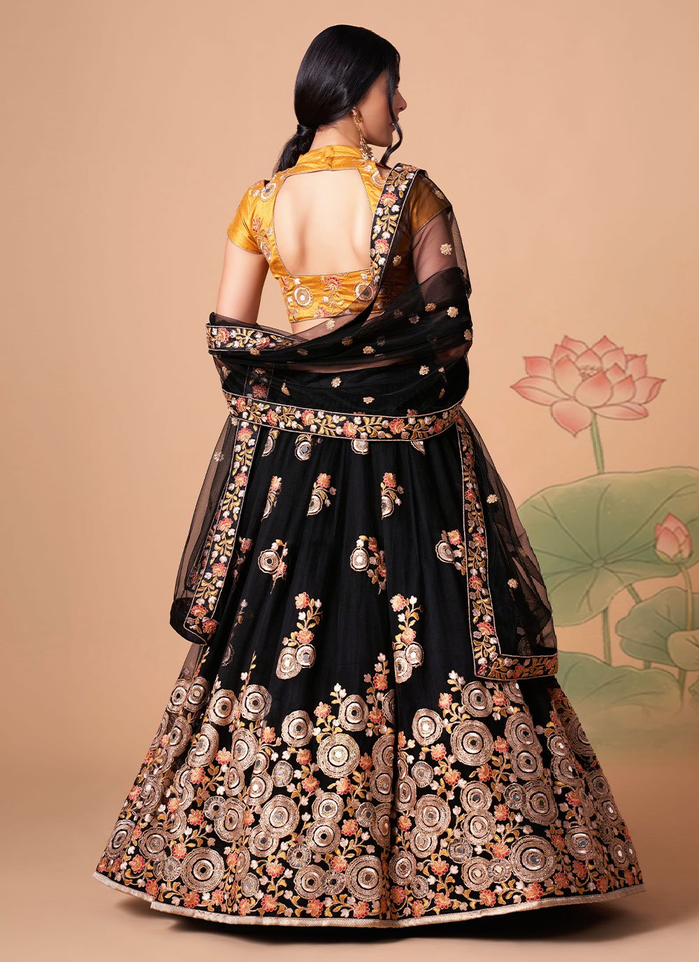 A Line Lehenga Net Black Dori Work Lehenga Choli