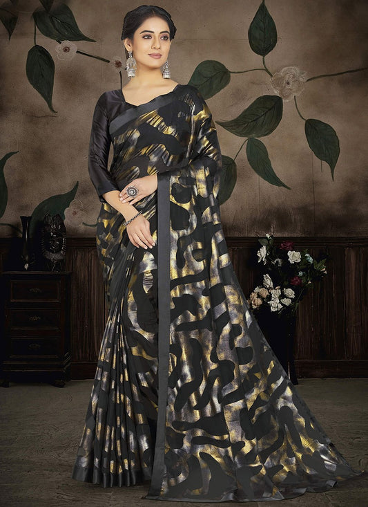 Classic Brasso Organza Black Print Saree