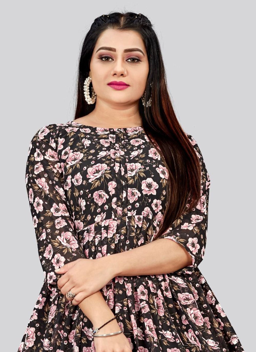 Casual Kurti Georgette Black Print Kurtis