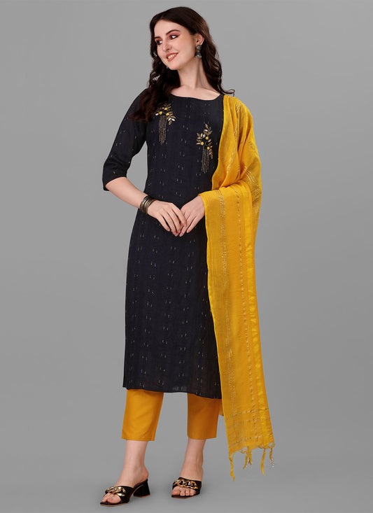 Pant Style Suit Handloom Cotton Black Embroidered Salwar Kameez