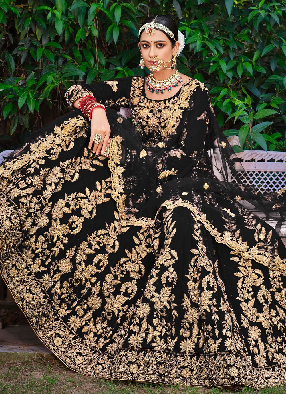 Lehenga Choli Velvet Black Dori Work Lehenga Choli