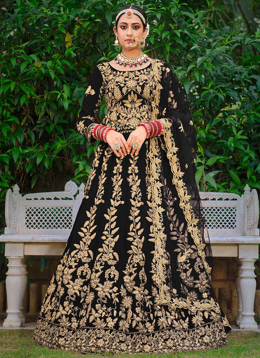 Lehenga Choli Velvet Black Dori Work Lehenga Choli