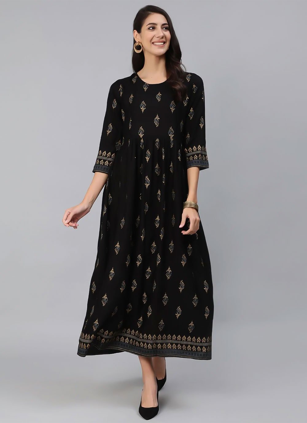 Casual Kurti Rayon Viscose Black Print Kurtis