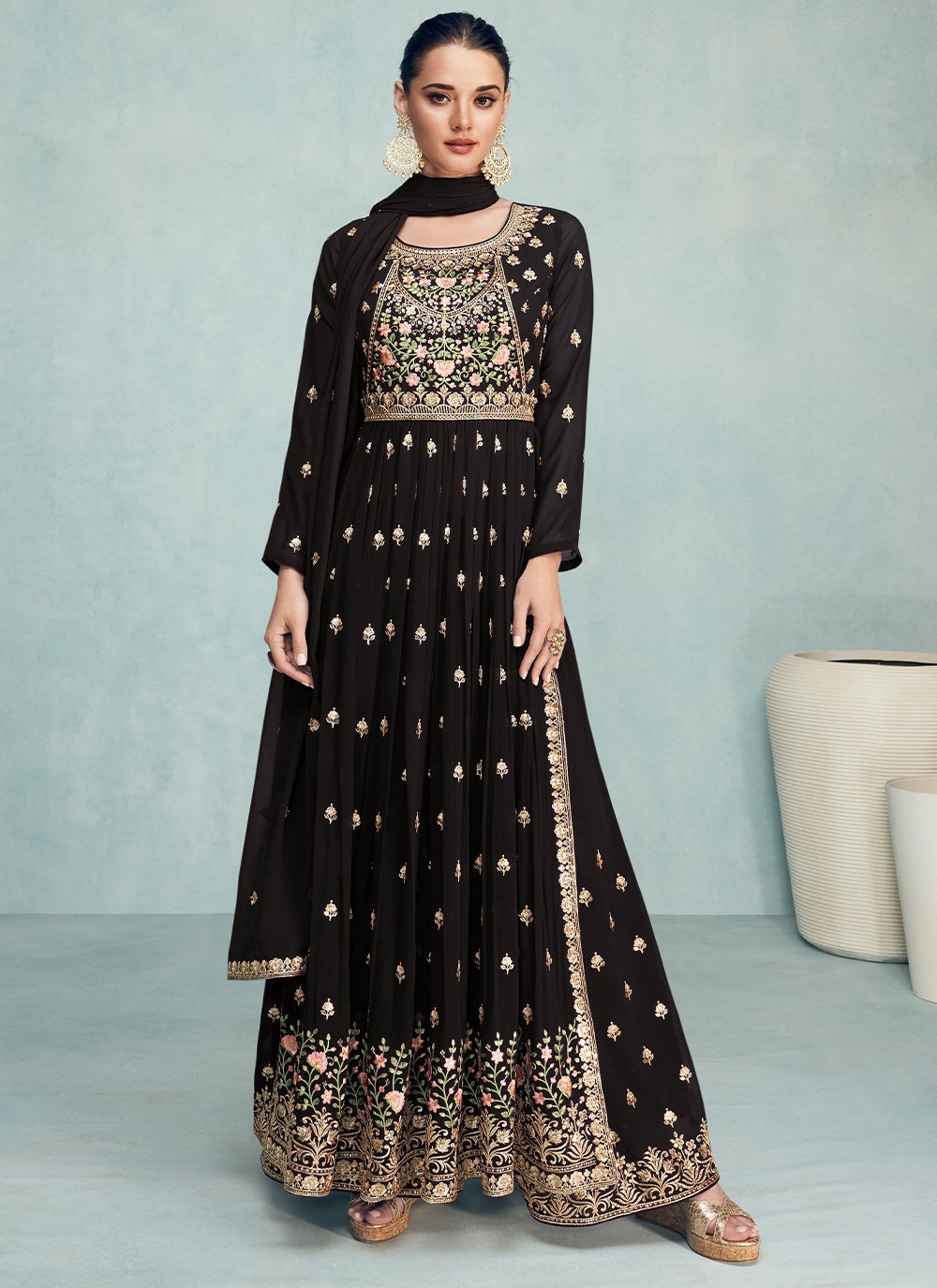 Salwar Suit Georgette Black Embroidered Salwar Kameez