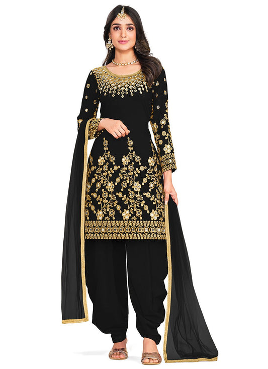 Salwar Suit Silk Black Embroidered Salwar Kameez