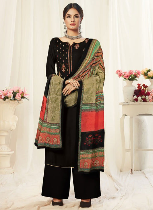 Salwar Suit Pashmina Black Embroidered Salwar Kameez