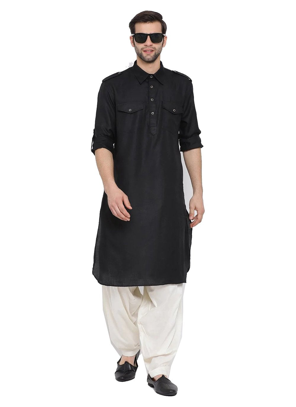 Kurta Pyjama Cotton Black Plain Mens