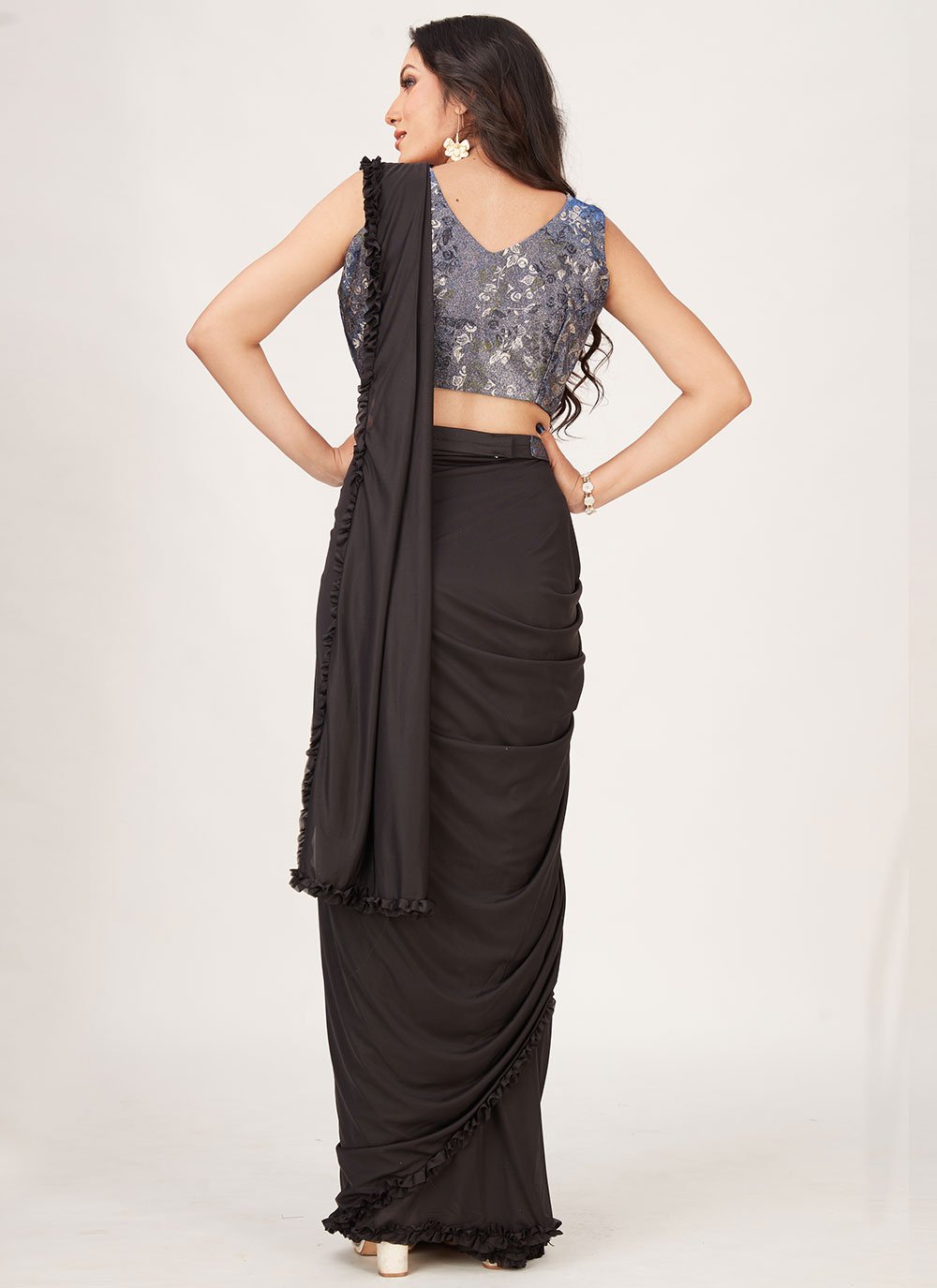 Classic Imported Black Plain Saree