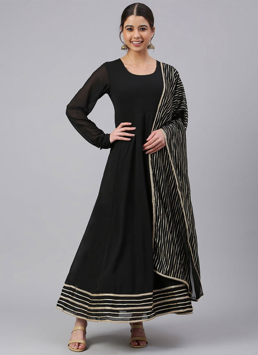 Anarkali Suit Georgette Black Plain Salwar Kameez