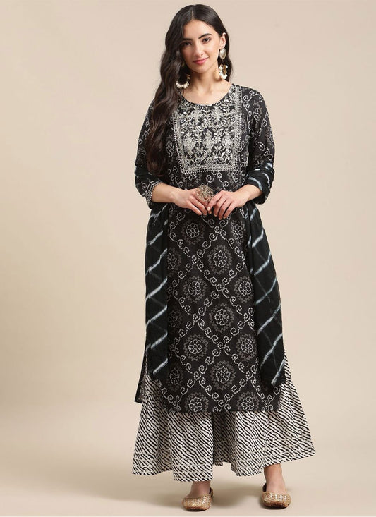 Salwar Suit Poly Cotton Black Embroidered Salwar Kameez
