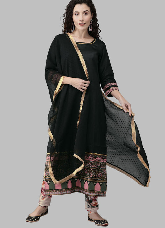 Salwar Suit Poly Silk Black Print Salwar Kameez