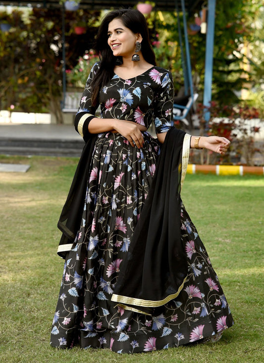 Lehenga Choli Chinon Black Print Lehenga Choli