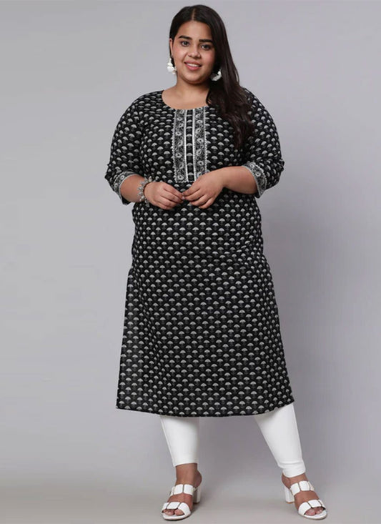 Casual Kurti Cotton Black Print Kurtis