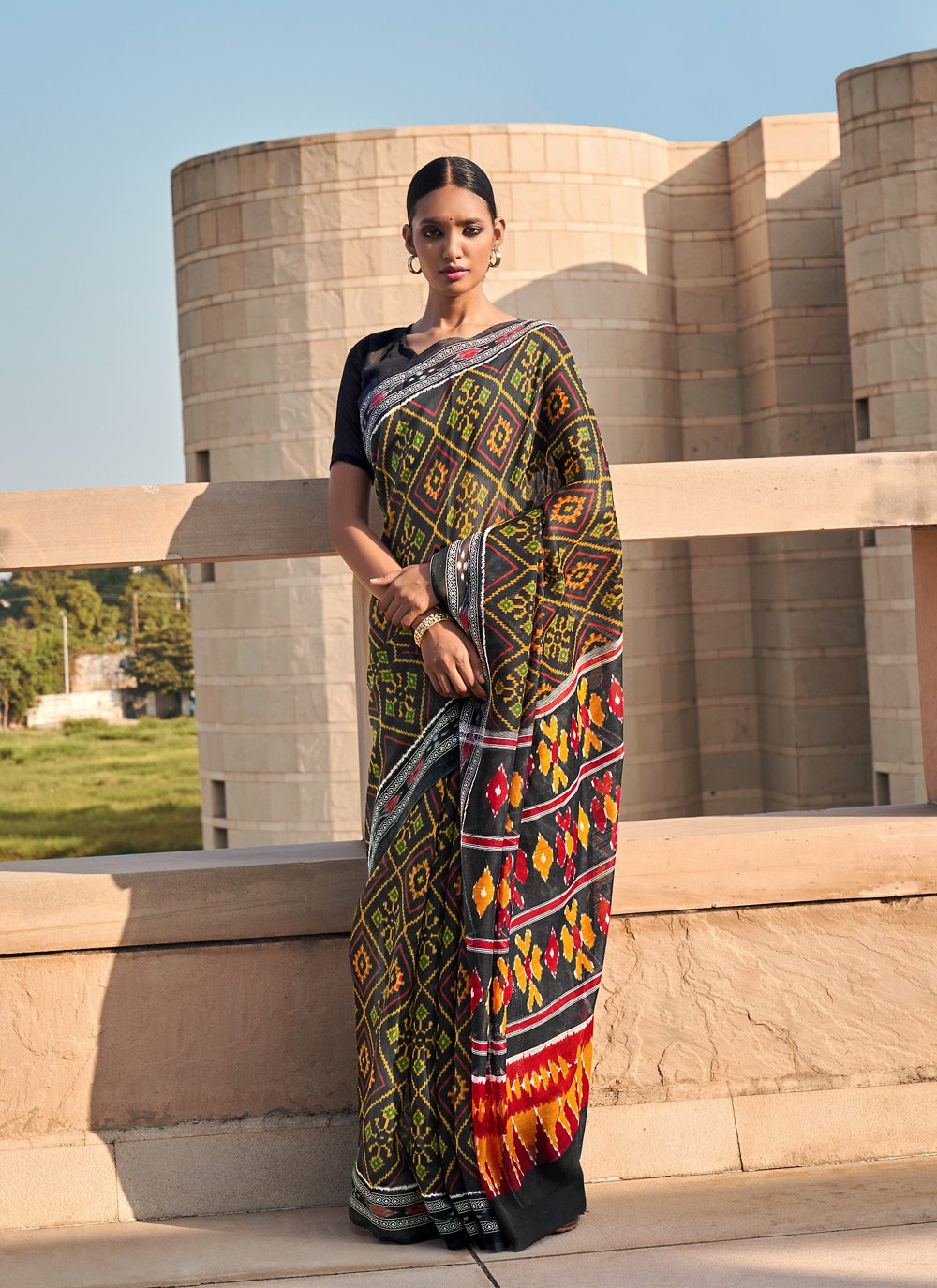 Casual Cotton Black Print Saree