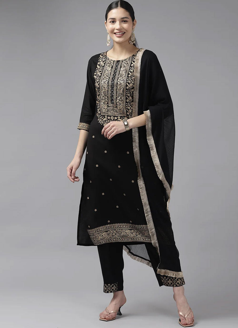 Salwar Suit Rayon Viscose Black Print Salwar Kameez