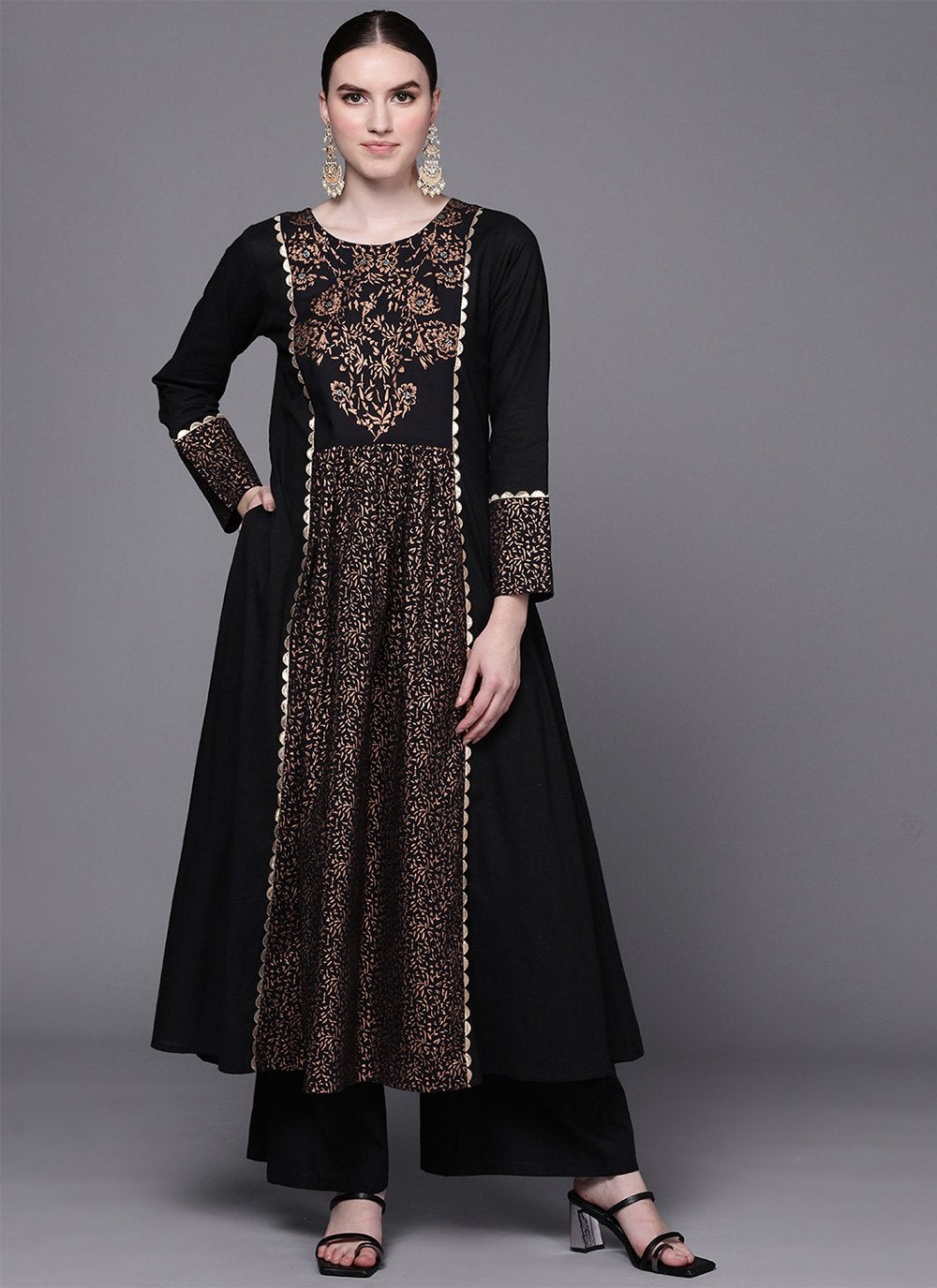 Designer Kurti Cotton Black Print Kurtis