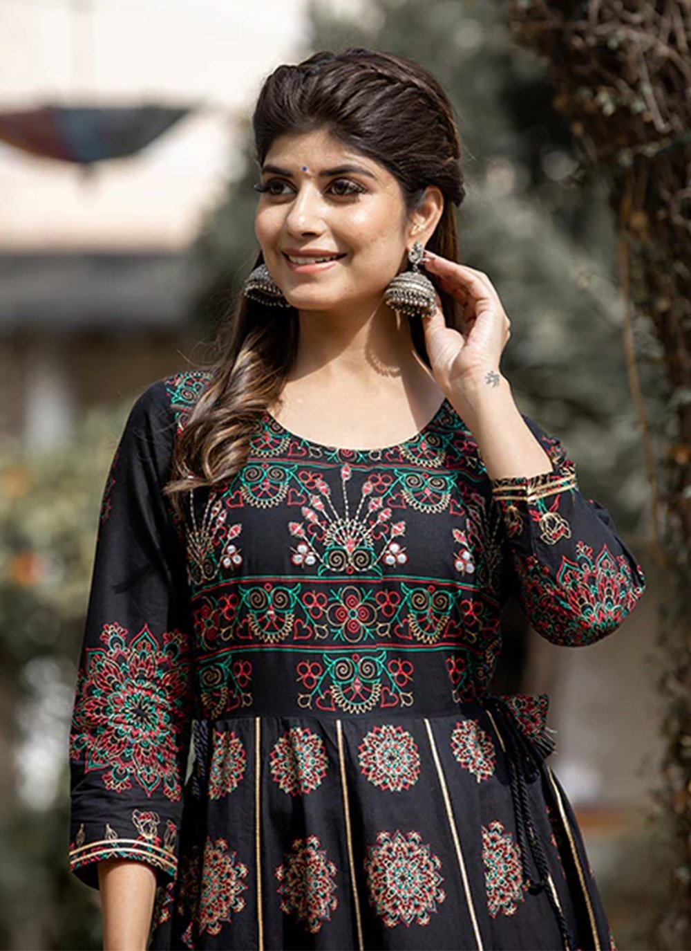 Gown Cotton Black Print Gown