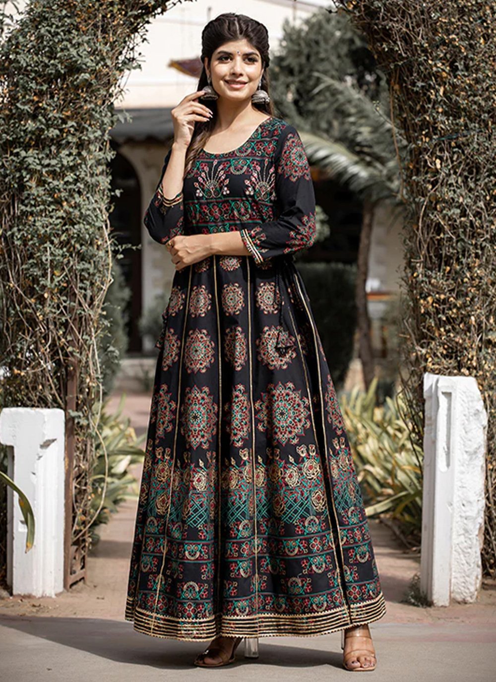 Gown Cotton Black Print Gown