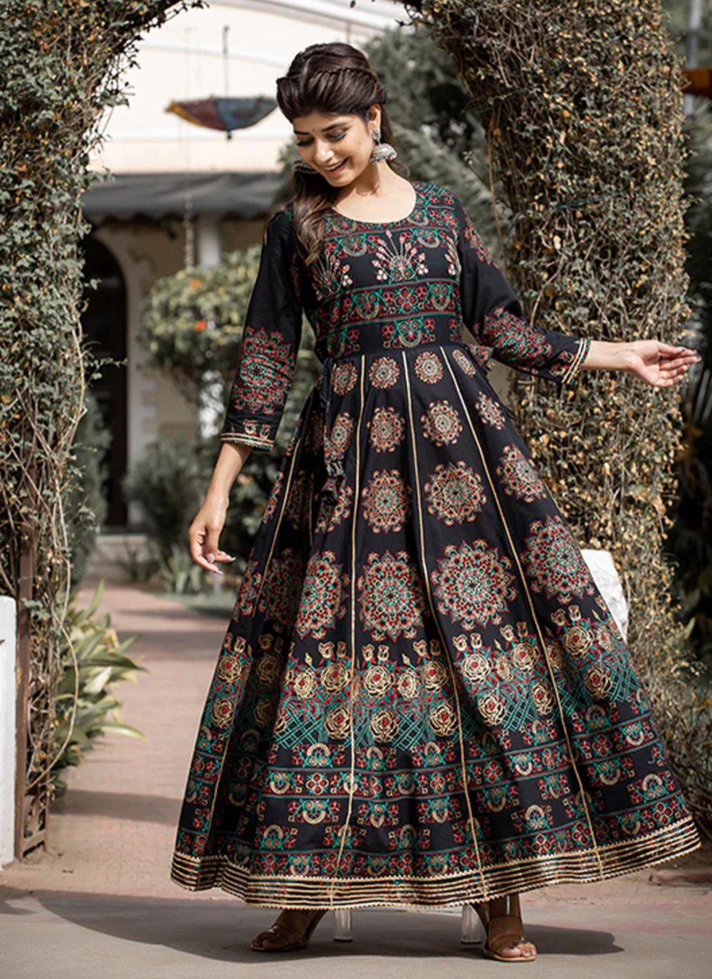 Gown Cotton Black Print Gown Kajols Indian Pakistani Fashion Tailoring