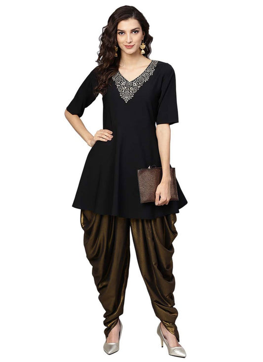 Designer Kurti Crepe Silk Black Print Kurtis