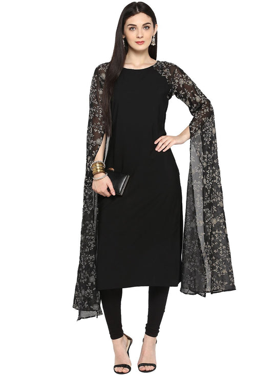 Designer Kurti Georgette Black Print Kurtis