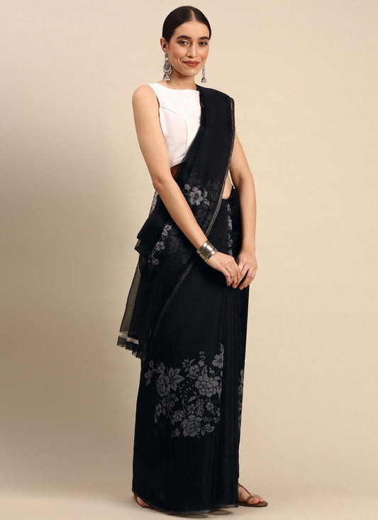 Casual Organza Black Print Saree