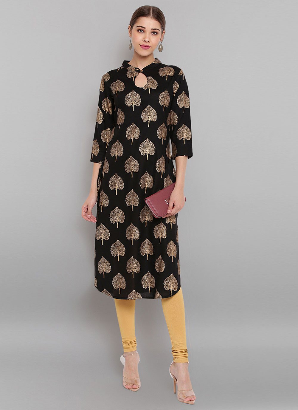 Casual Kurti Rayon Black Print Kurtis